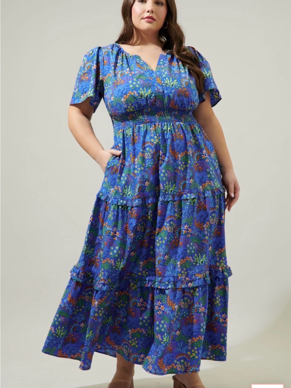 Sugarlips Royal Blue Floral Tiered Maxi Dress